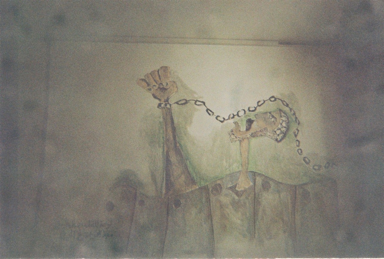 ALKANARA - A surrealist drawing depicting a person in chains. - ©Joana Craveiro