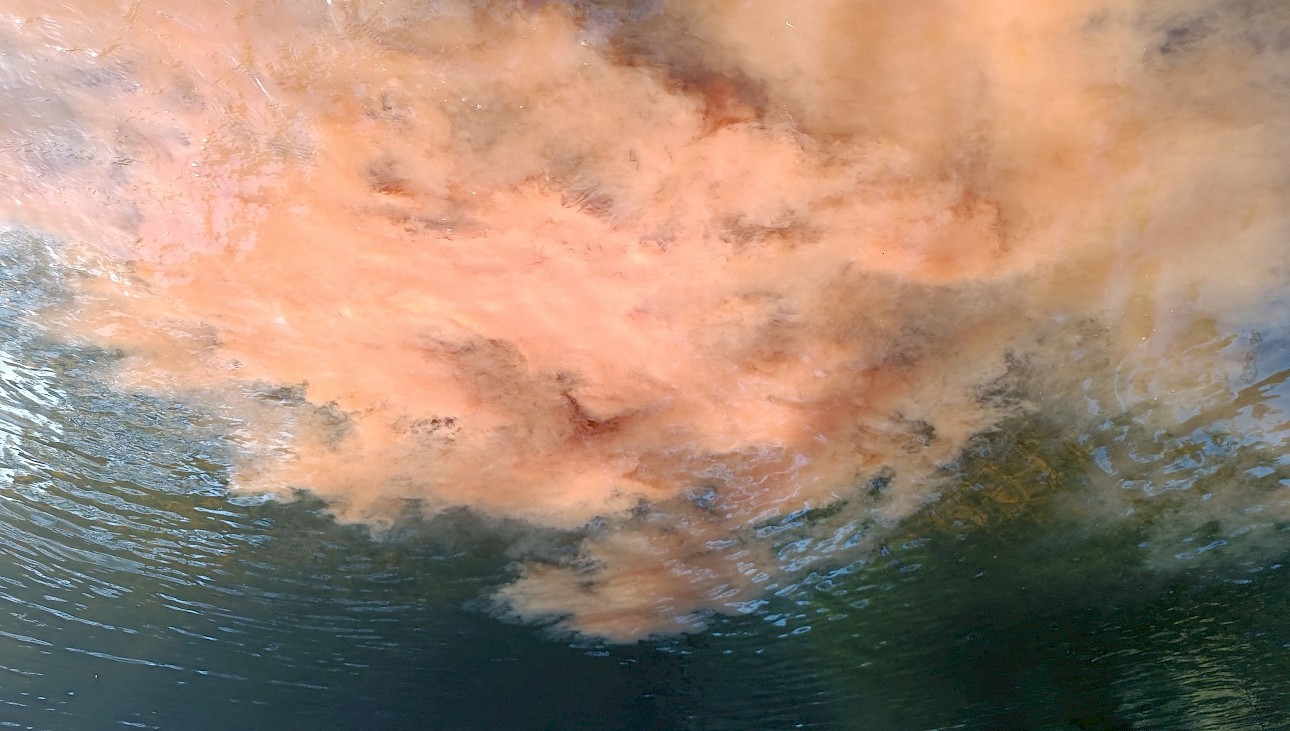 ALKANARA - Uma pessoa está parcialmente enterrada na terra, enrolada num tecido castanho, com pedras pintadas representando olhos colocadas sobre os seus olhos tapados. O cenário é rústico e sereno. - ©AND Lab